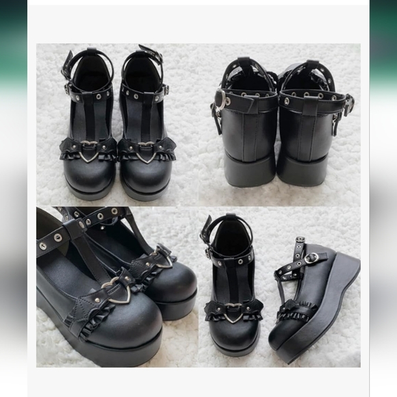 BYOMIG Mary Jane T Strap Chunky Heel Goth Platform Lolita Oxfords Black Never w - Picture 12 of 13